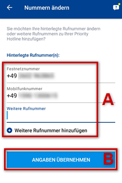 Nummer ändern / hinzufügen