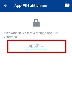 Control-Center-App: App-PIN Eingabefeld markiert