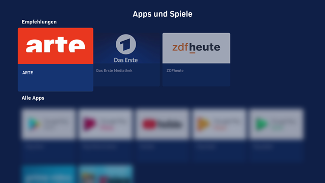 Beispielhafte Übersicht empfohlener und verfügbarer Apps