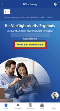 weiter zum Wunschtermin ist markiert