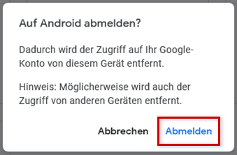 Google-Konto auf Android abmelden hervorgehoben