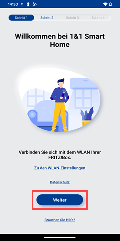 Smart Home App Willkommensseite