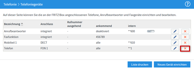 Telefoniegeräte, roter Rahmen um rotes Kreuz um Gerät zu löschen