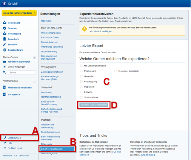 De-Mail-Ordner exportieren