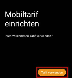 Mobiltarif einrichten, Tarif verwenden markiert