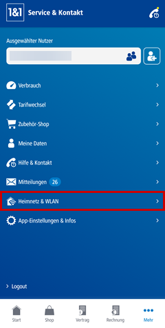 Navigationskategorie Heimnetz & WLAN hervorgehoben