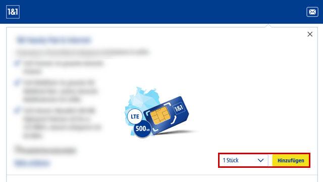 Kundenshop: gewünschte Anzahl an SIM-Karten auswählen