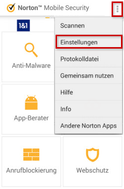 Startseite: Einstellungen öffnen