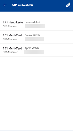 SIM-Karte auswählen mit Liste der SIM.