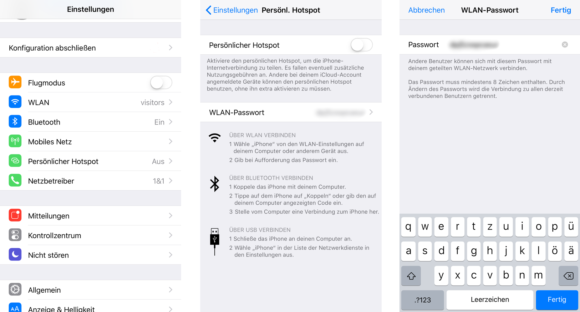 Smartphone Einstellungen für WLAN-Hotspot in iOS