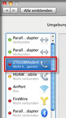Eintrag ZTE USB Modem in Netzwerkverbindungen markiert