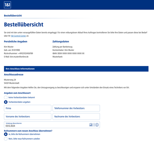 Formular für die Angaben zum Anschluss-Vorbesitzer