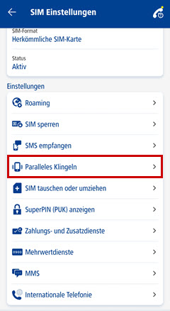 SIM-Einstellungen in der 1&1 Control-Center-App