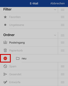Ordnerverwaltung in der 1&1 Mail-App