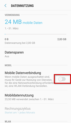 Mobile Datenverbindung aktivieren Icon hervorgehoben