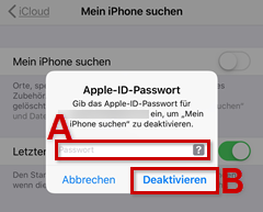 Apple-ID-Passwort-Eingabe hervorgehoben