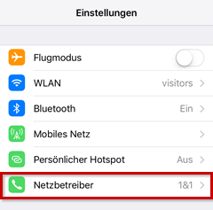 iOS Einstellungen mit Rahmen um Netzbetreiber