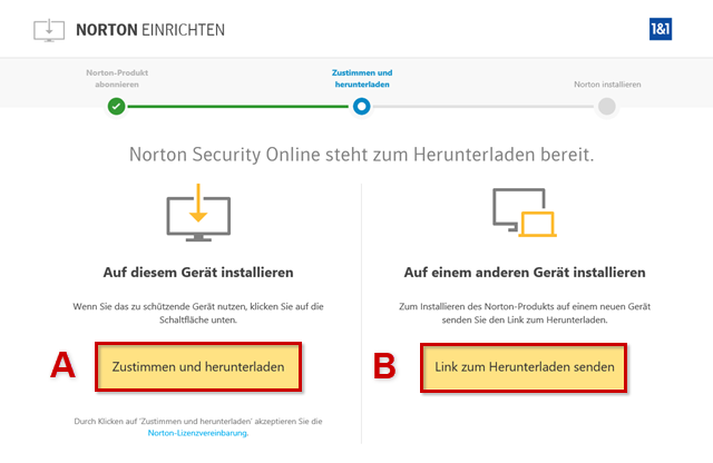 Zwei Download-Arten werden angezeigt, die Bestätigungs-Buttons sind jeweils hervorgehoben