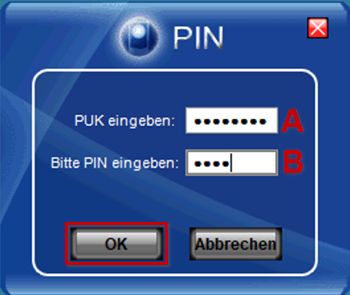 PUK und neue PIN eingeben