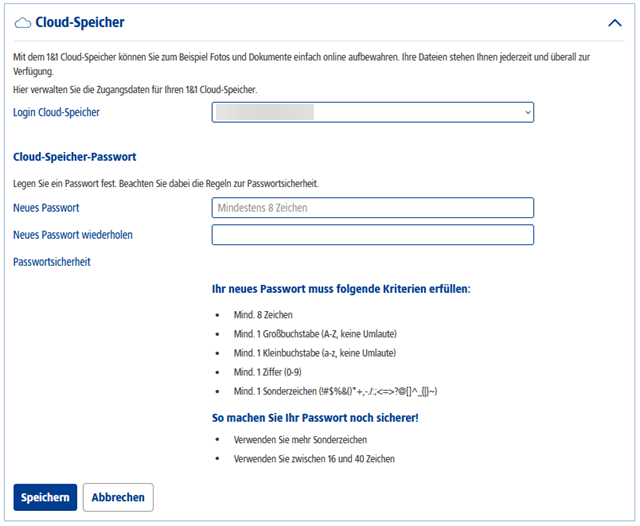 Cloud-Speicher Zugangsdaten