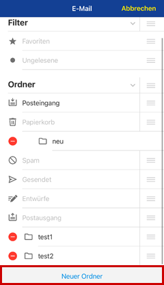 Ordnerverwaltung in der 1&1 Mail-App