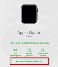 Apple Watch Einstellungen in der iCloud iPhone-Suche