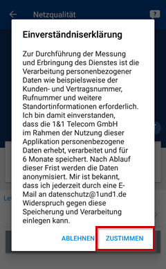Einverständniserklärung zur Datenspeicherung im Rahmen der Netzqualitätmessung