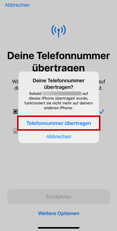 Bestätigung Telefonnummer übertragen