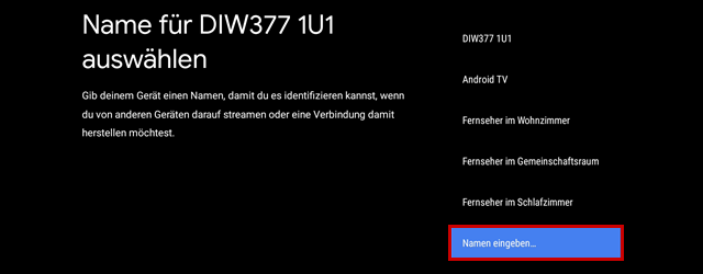 Namen eingeben auswählen, um die TV-Box zu benennen.