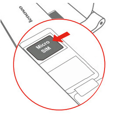 Abbildung des Micro-SIM Faches mit eingelegter Micro-SIM Karte, Schieberichtung ist markiert