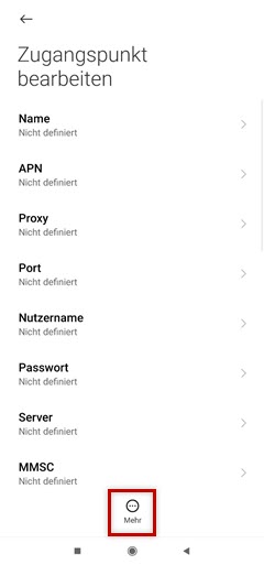 Einstellungen "Zugangspunkt bearbeiten" im Xiaomi Smartphone