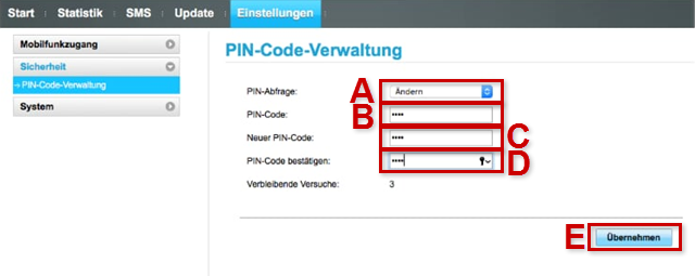 Neuer PIN-Code vergeben in der PIN-Code-Verwaltung unter den Einstellungen