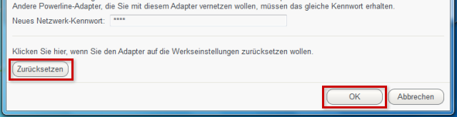 Reset per Software, "Zurücksetzen" & "OK"- Schaltflächen sind mit rotem Rand hervorgehoben.