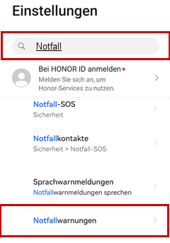 Suche der Notfallwarnungen