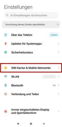 Menü-Punkt "SIM-Karten & Mobile Netzwerke" in den Einstellungen eines Xiaomi Smartphones