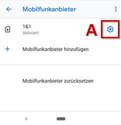 Mobilfunkanbieter, Menü-Button mit Icon hervorgehoben