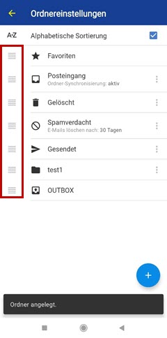 Ordnereinstellungen in der 1&1 Mail-App