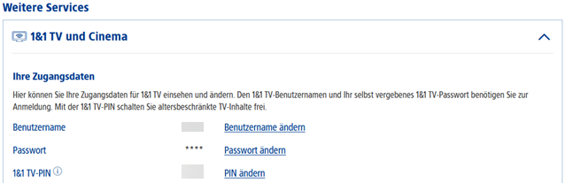 Weitere Services mit Rahmen um 1&1 TV und Cinema