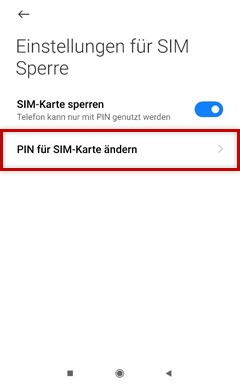 PIN für SIM-Karte ändern ist hervorgehoben