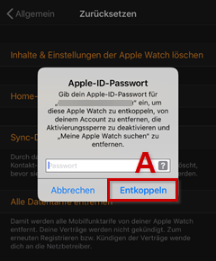 Apple-ID Passwort eingeben und Entkoppeln