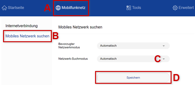 Einstellung Automatisch unter Mobiles Netzwerk suchen