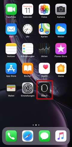 Startbildschirm iPhone: Watch-App hervorgehoben