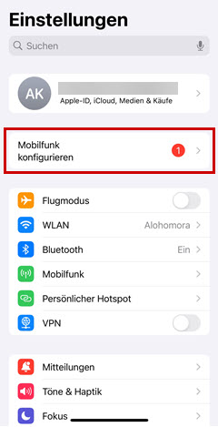 Einstellungen mit Rahmen um Mobilfunk konfigurieren