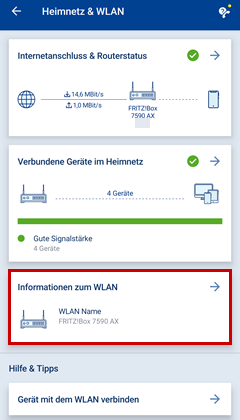 Informationen zum WLAN hervorgehoben.