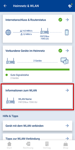 Informationen zum WLAN hervorgehoben.