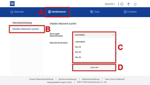 Surf-Stick: Netzmodus wählen