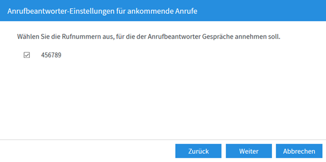 Auswahl der Rufnummern, für die der Anrufbeantworter Gespräche aufnehmen soll.