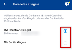 Einstellungen für Paralleles Klingeln in der 1&1 Control-Center-App
