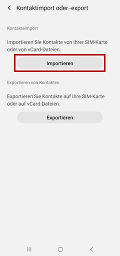 Kontaktimport mit Rahmen um Importieren.