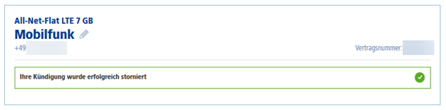 Information zu "Ihre Kündigung wurde erfolgreich storniert".